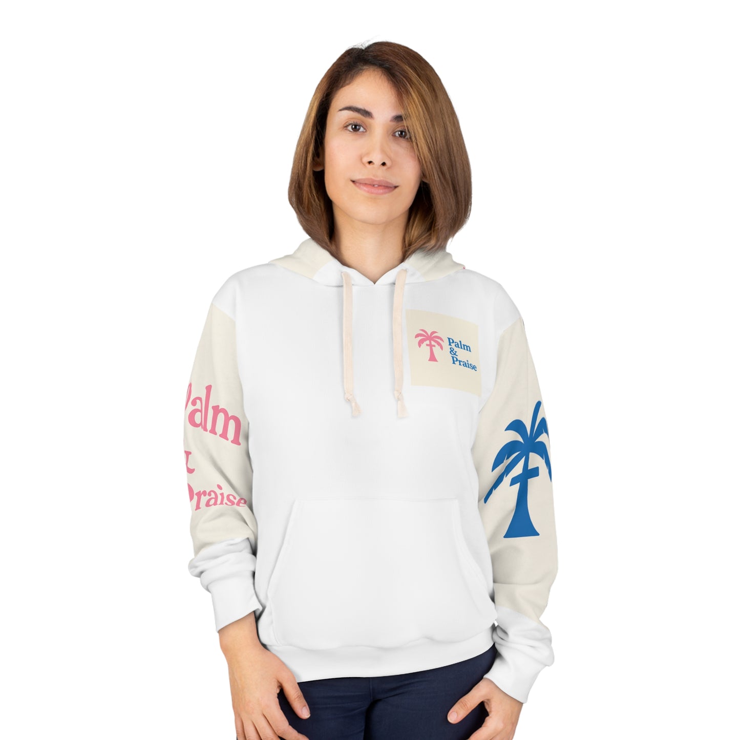 Tropical Graphic Hoodie, Palm & Praise Unisex Pullover, Beach Vacation Wear, Christian Apparel, Casual Spring Fashion