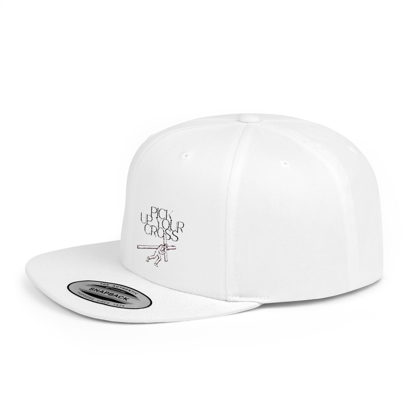 Inspirational Flat Bill Snapback Hat - 'Pick Up Your Cross'